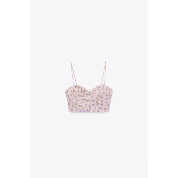 NWOT Zara Linen Blend Floral Printed Crop Top in Mauve, Size Small - Picture 8 of 16